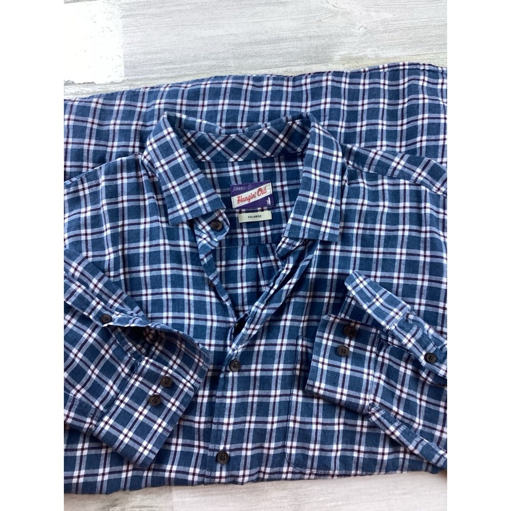 Johnnie-O Hangin' Out Button Down Shirt Men's 2XL Long Sleeve Blue Plaid Casual